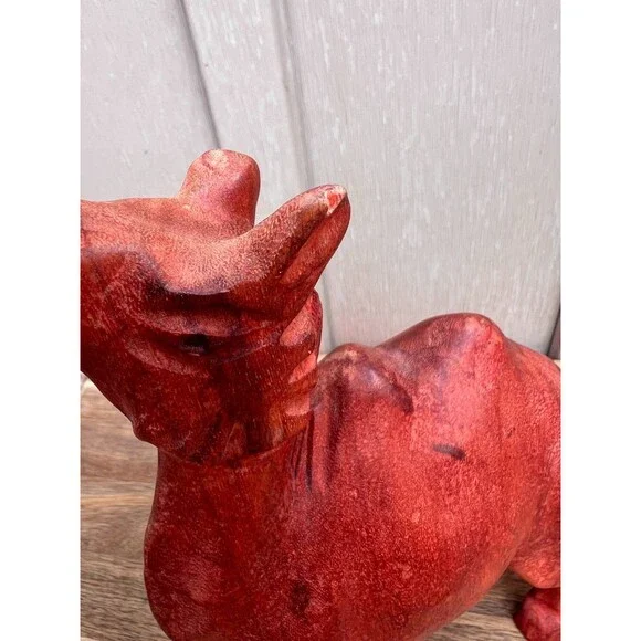 Vintage Hand Carved Wooden Camel Statue Red Toned Wood Figurine Sculpture Large - Picture 11 of 11